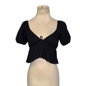 Sunday Best black cotton front tie crop blouse size 2XS